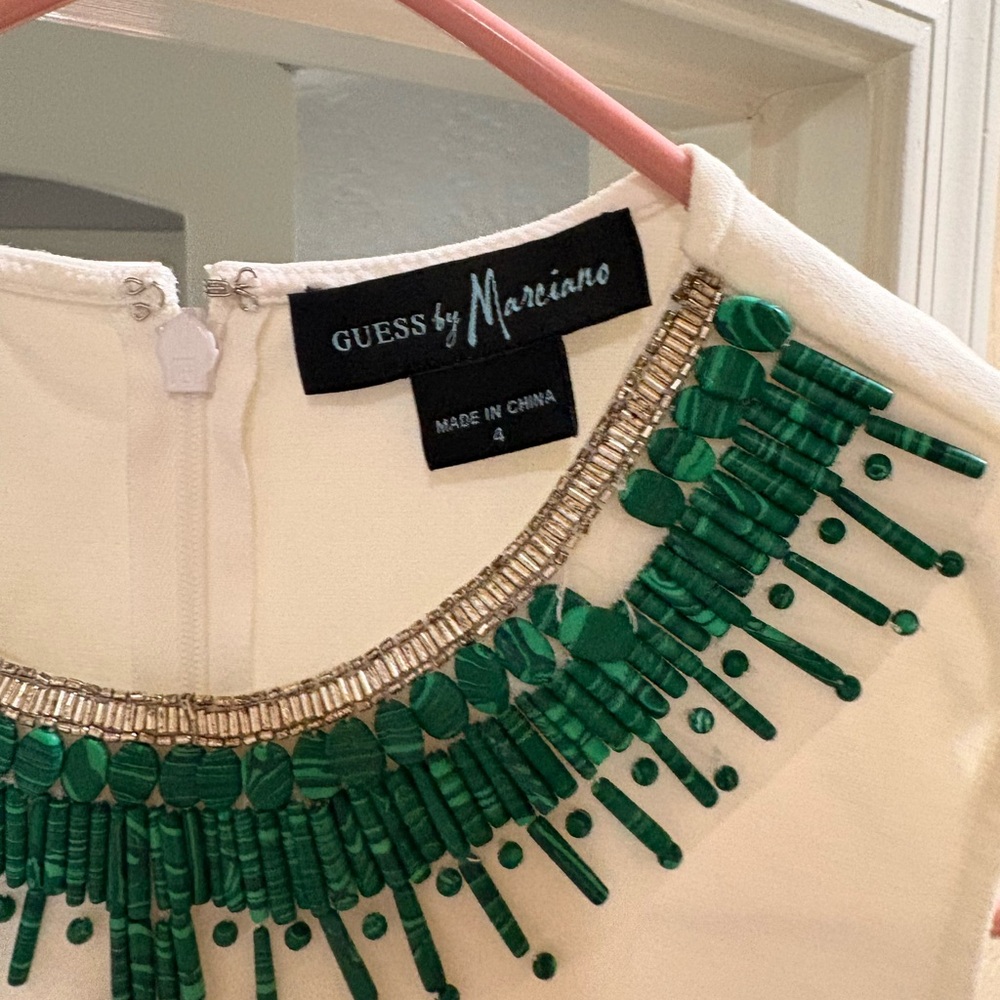 Guess by Marciano White Dress with Green Embellishments